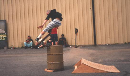 Jamie Thomas nose bonks a deck on the trash can